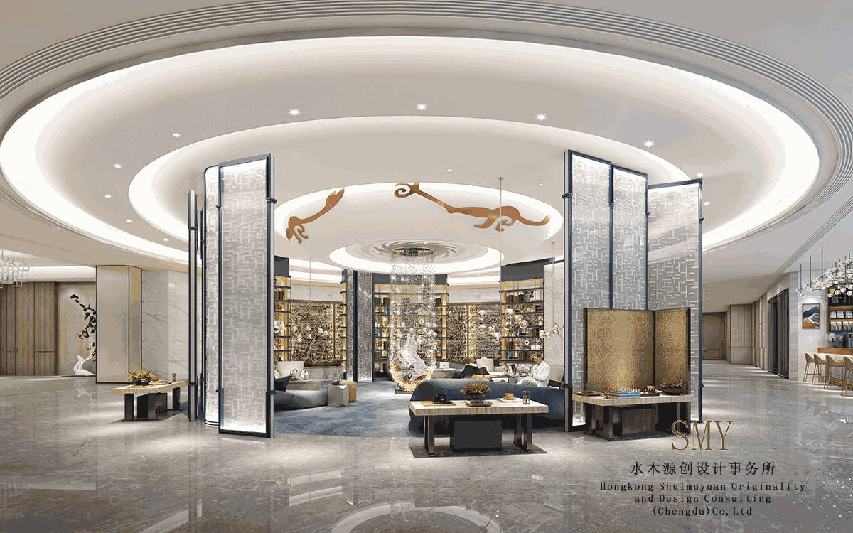成都壹品壹號酒店大堂設計，前廳設計效果圖